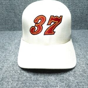 Hurryin' Hank Hat Cap Fitted Mens Large XL White 37 Embroidered Racing Flexfit